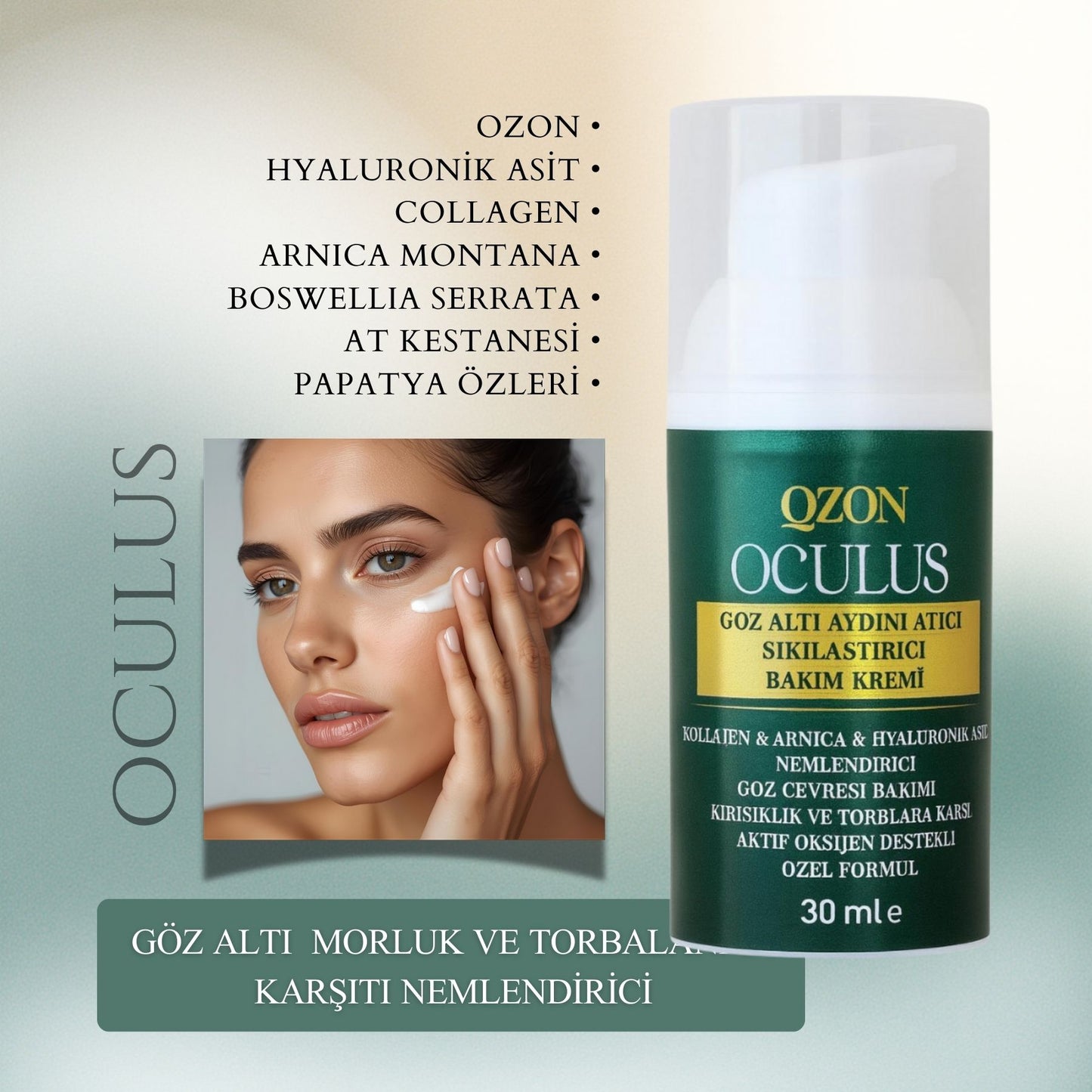 QZON Oculus – Sıkılaştırıcı Gözaltı Kremi & Göz Altı Torbası, Kırışıklık Karşıtı 30 ml