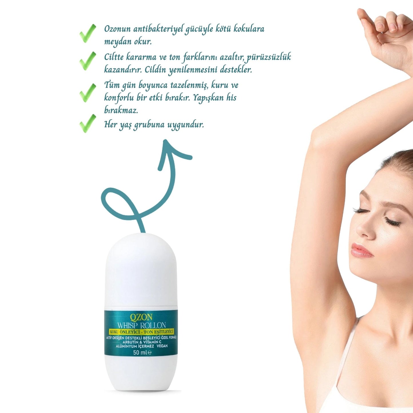 QZON Whisp Roll On - Koku Önleyici & Koltuk Altı Beyazlatıcı (Unisex)