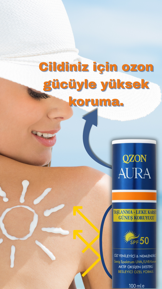 QZON Aura SPF 50 – Yaşlanma ve Leke Karşıtı Güneş Koruyucu 50ML
